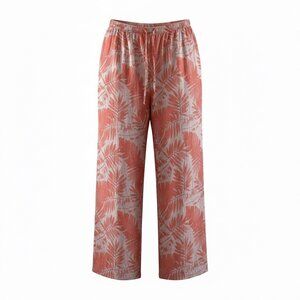 GapBody Womens XL Lightweight Cotton Lounge Pants Coral & White Tropical Leaf Pr